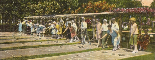 shuffleboard_02b Shuffleboard (image: colorized b&w image of people playing shuffleboard)